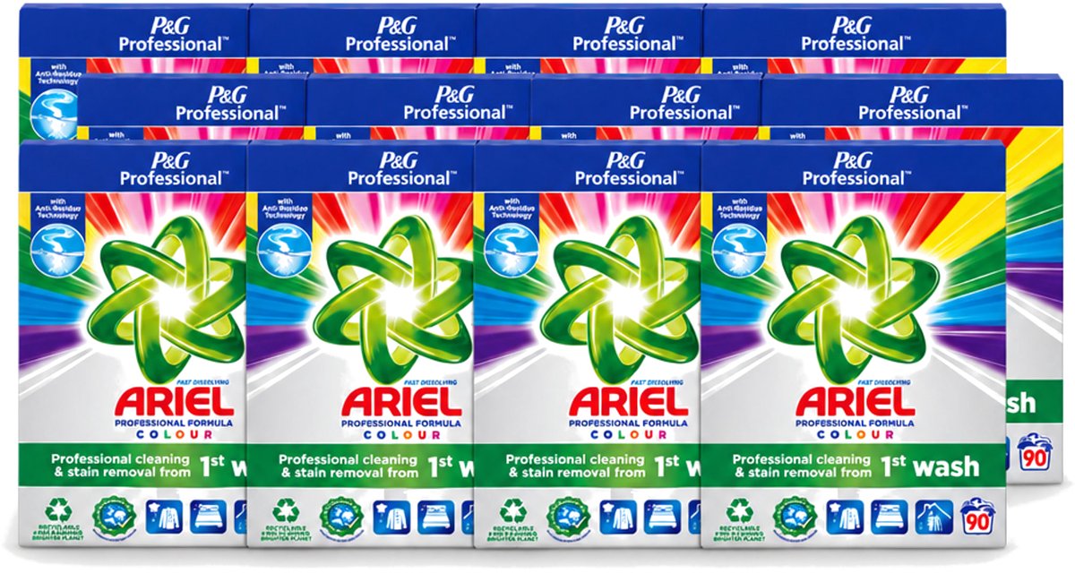 12 x Ariel Professional - Waspoeder - Gekleurde Was - 90 Wasbeurten - Voordeelverpakking - 12 stuks