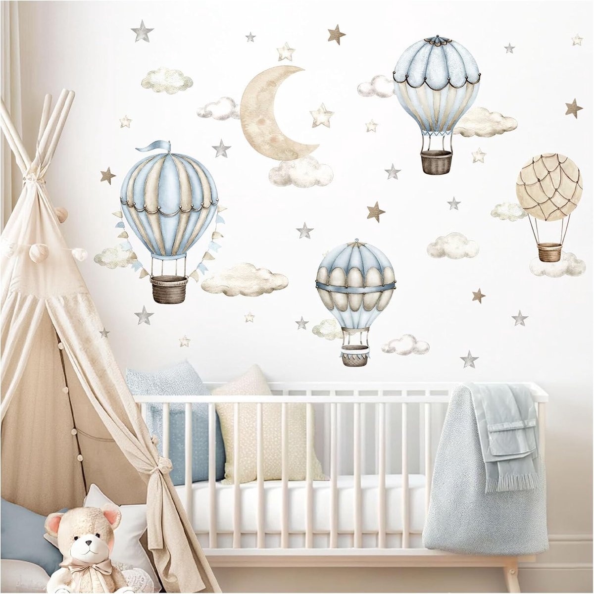 SnelShoppen - Muurtattoo Boho Heteluchtballon Set - Muurstickers voor Babykamer en Kinderkamer - Muurdecoratie Jongensslaapkamer - Creatief en Speels