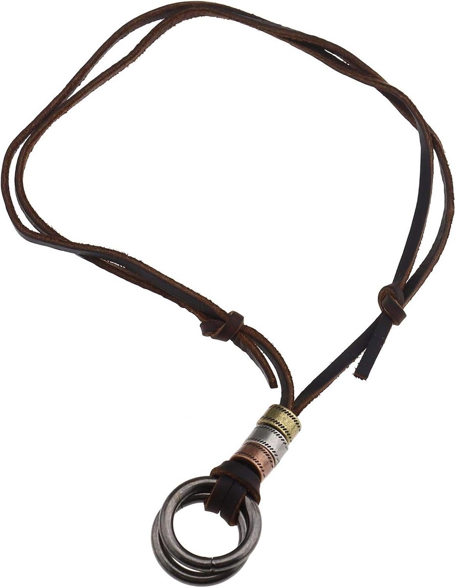 Heren/Dames O-vormige Dubbele Ring Leren Ketting - Verstelbaar - Stijlvolle Accessoire voor Cadeaus - ShopVlot