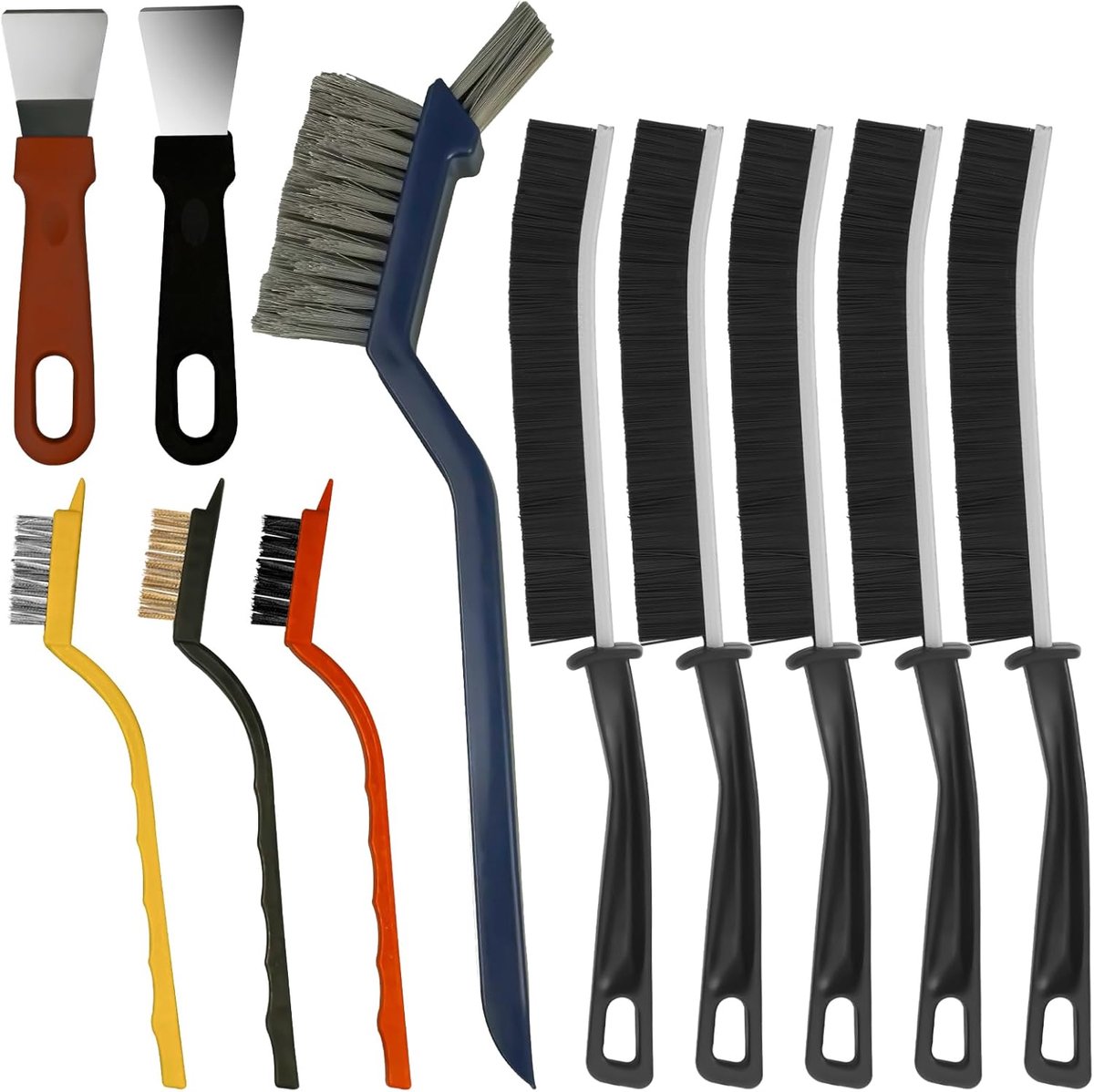 SnelShoppen - 11-delige Kierenborstel Set met Stevige Borstels, Grout Borstel en Hoekborstel voor Badkamers, Keuken, Nylon en Staal, Schoonmaakaccesso