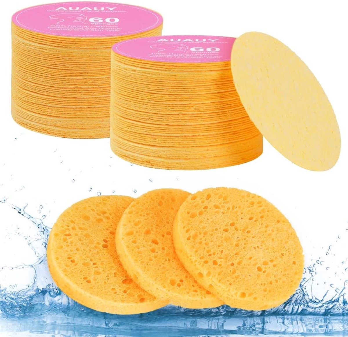 SnelShoppen - Gecomprimeerde Gezichtsponsjes 60 Stuks - 100% Natuurlijke Houtpulp - Voor Diepe Reiniging, Exfoliatie en Make-up Verwijderen