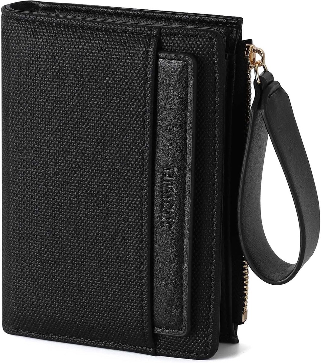 SnelShoppen - Dames Portemonnee Klein PU Leer Creditcard Houder met Polsband en Munt Pocket, Zwart, Modern en Ruim, Ideaal voor Dagelijks Gebruik
