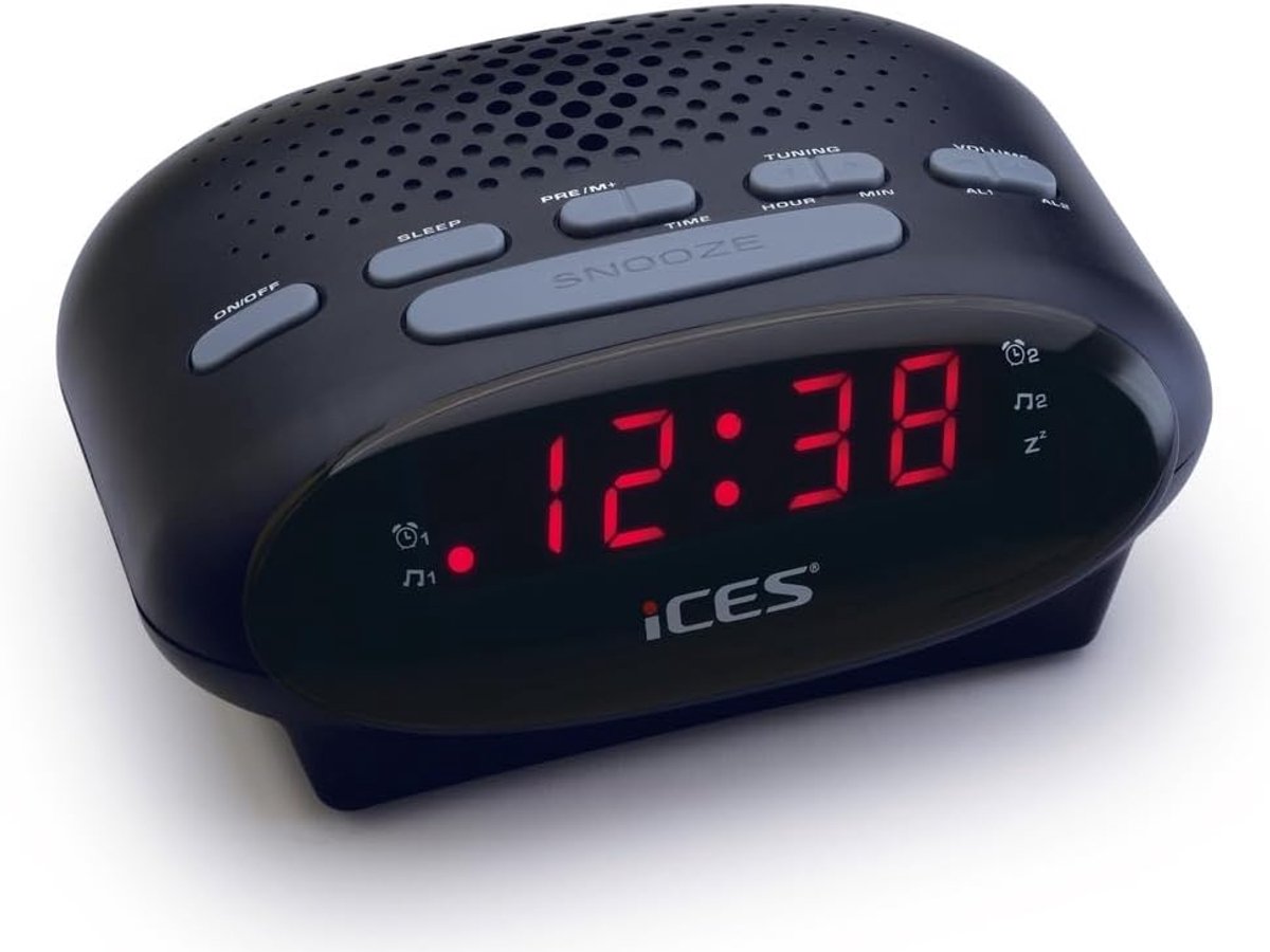 SnelShoppen - Compacte horlogeradio met 2 alarmtijden - PLL FM, snooze-functie, slaaptimer, gangreserve, zwart - Ideaal voor elke kamer