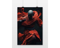 Shaolin Monnik Poster - Martial Arts - Spiritueel - Habijt - Oosters - Meditatie - Dynamisch - posters - formaat 60x90cm - Wanddecoratie - 5182AZ