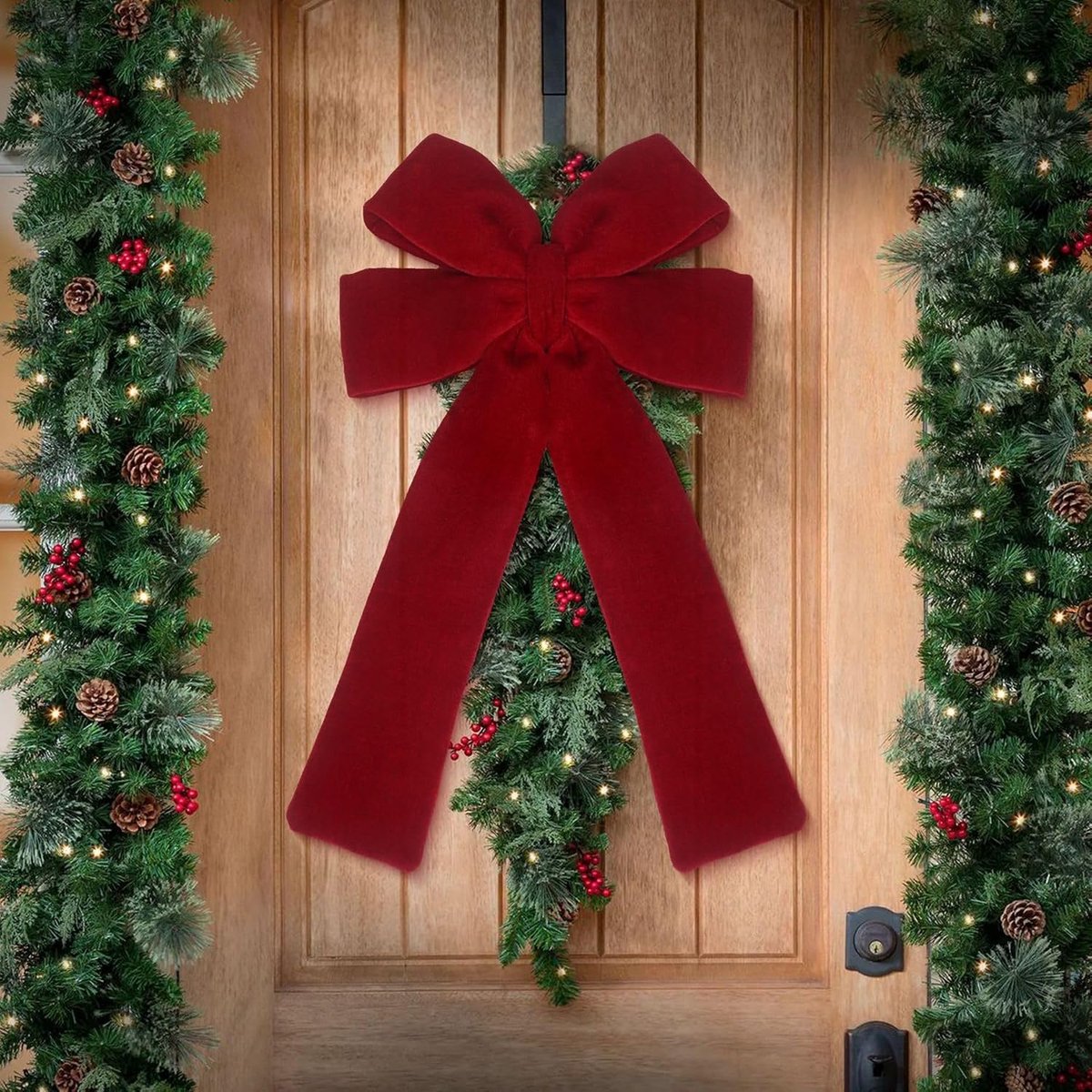 Kerststrik groot 54 cm - fluweel wijnrood - opvallende versiering - perfect voor kerstboom - ShopVlot