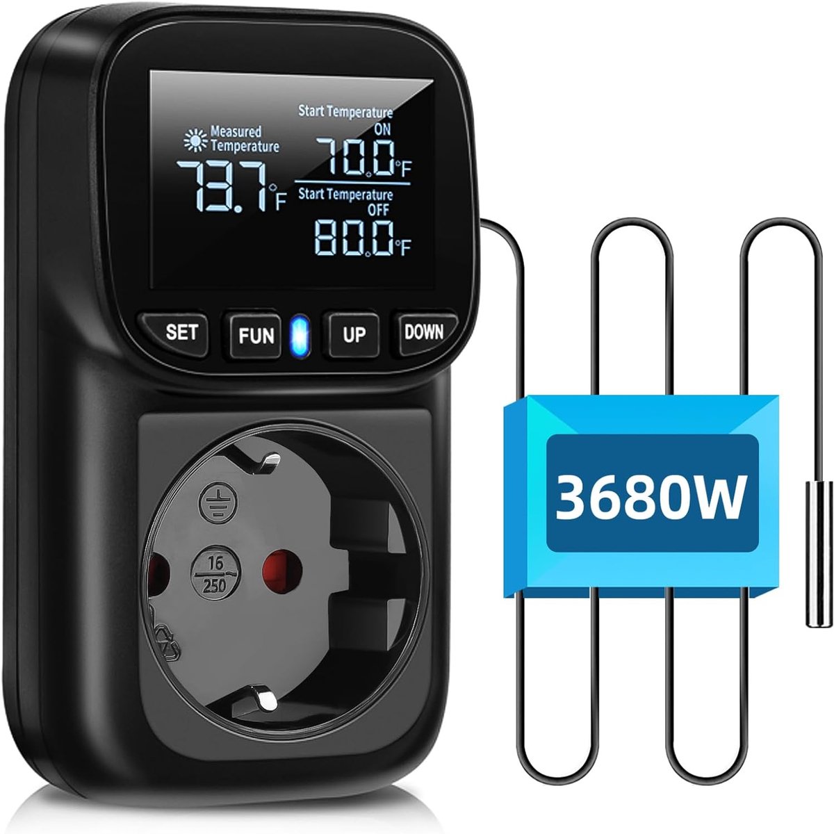SnelShoppen - Digitale Thermostaat Temperatuur Controller met Sensor 230V voor Aquarium, Koelkast, Verwarming en Koeling - 5 Temperatuurmodi en Eenvou
