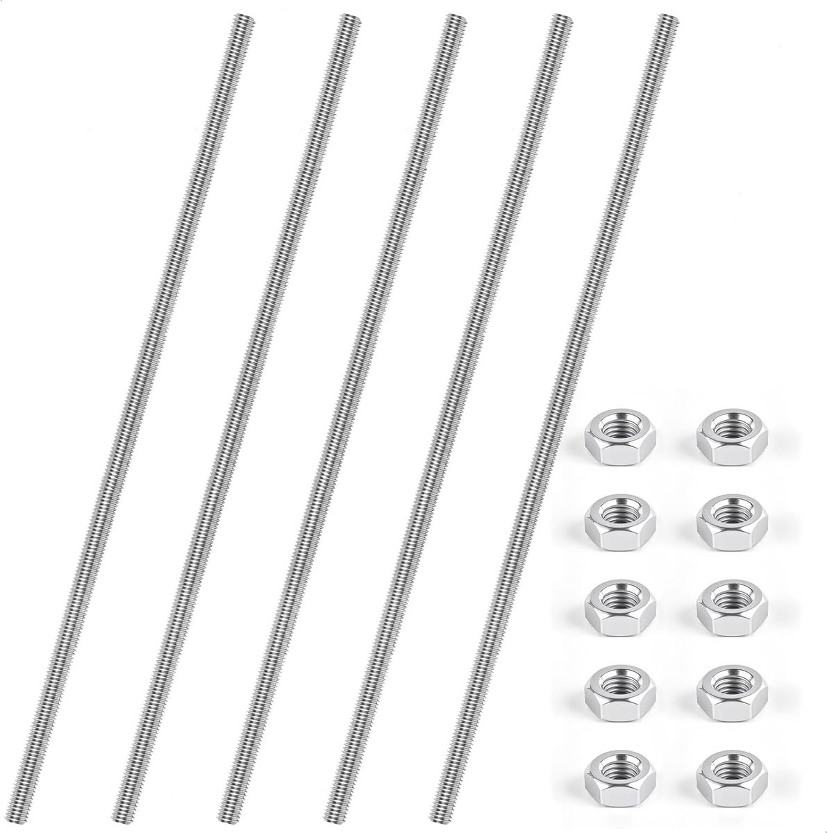 Draadstangen M8 x 300 mm - roestvrij staal - met volle draad - voor duurzaamheid en stabiliteit - ShopVlot