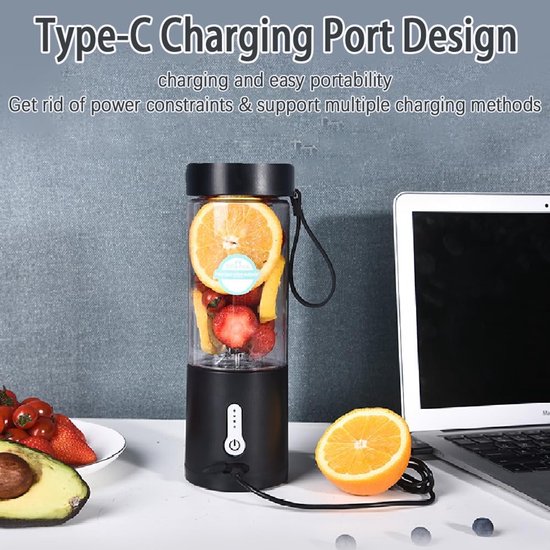 Draagbare blender voor smoothies en shakes, USB-C oplaadbare mini-blender met 6 roestvrijstalen messen, mini-sapcentrifuge, BPA-vrij, draagbare sapcentrifuge voor keuken, sportschool, kantoor van Merkloos — afbeelding 3