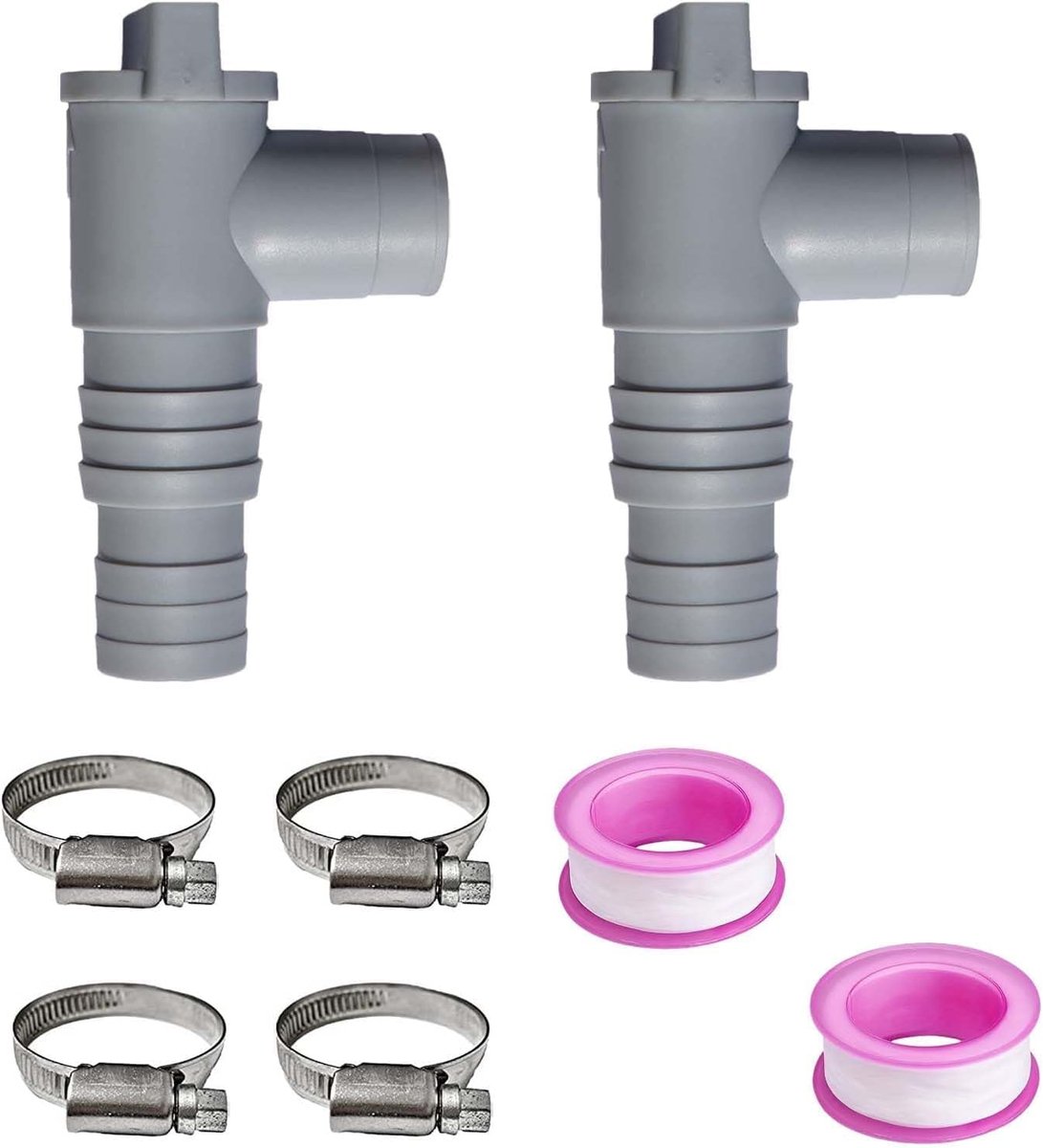 SnelShoppen - 1 Paar Zwembad Kleppen, 32 mm, PVC Slangadapter, Afsluitkleppen voor Onderhoud, Inclusief Slangklemmen en Plakband, Voor Zwembaden en Tu