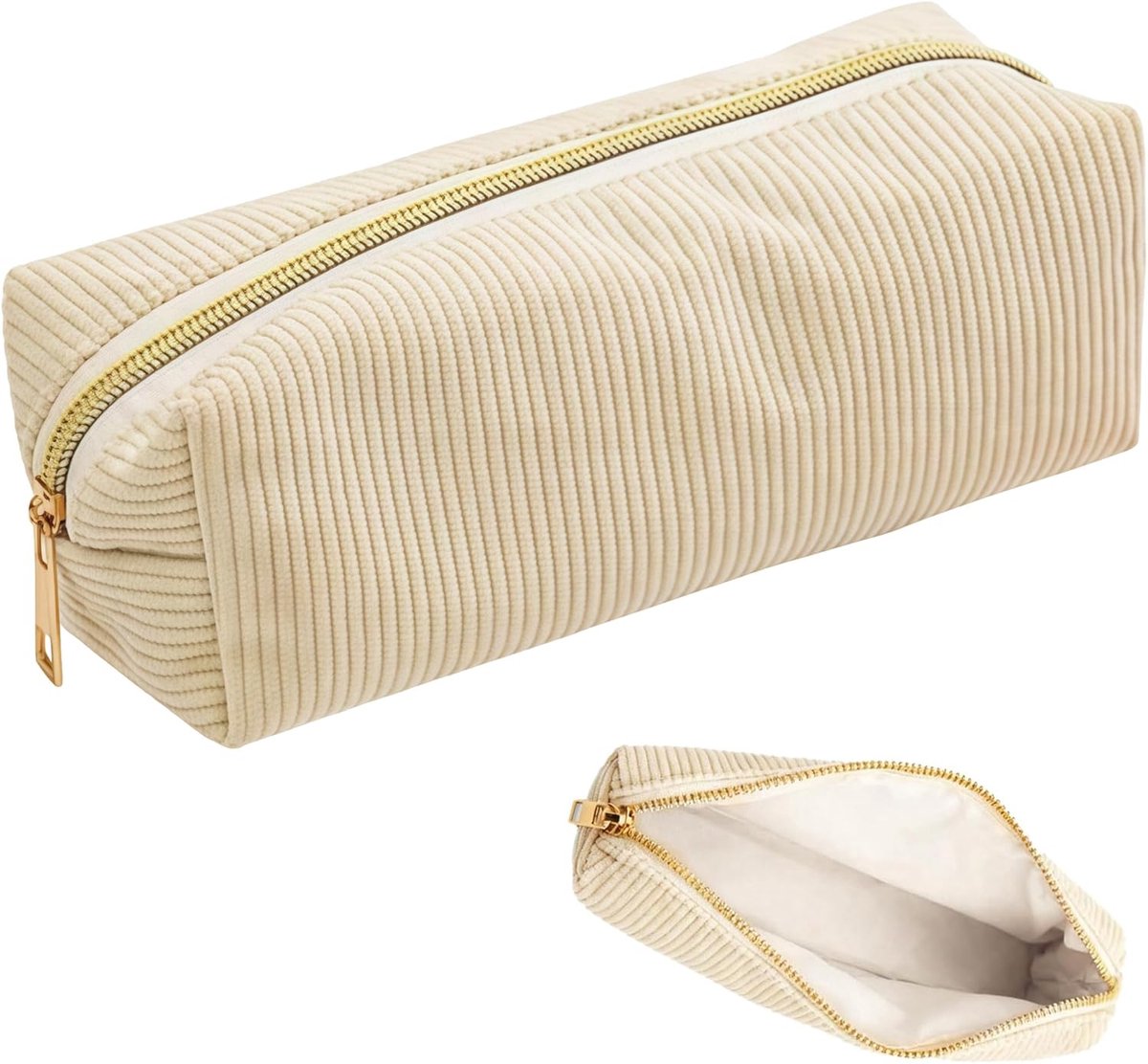 SnelShoppen - Corduroy Etui voor Meisjes en Volwassenen, Beige Aesthetic Pennenhouder voor School en Kantoor, Ruime en Duurzame Pennenbak