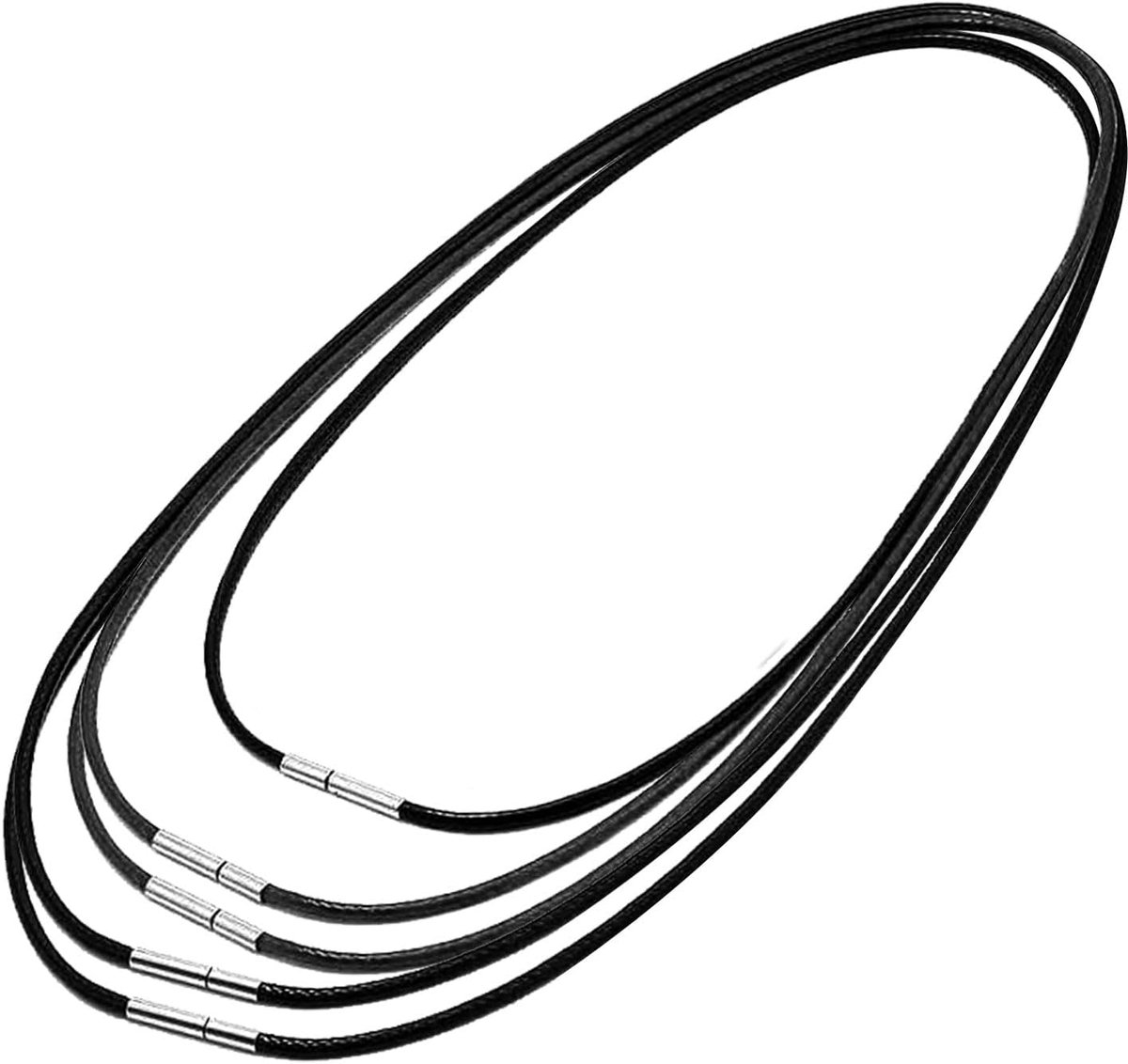 SnelShoppen - Set van 5 zwarte leren halskettingen met sluiting 45 cm, 50 cm, 55 cm, 60 cm en 70 cm voor mannen en vrouwen, perfect voor elke gelegenh