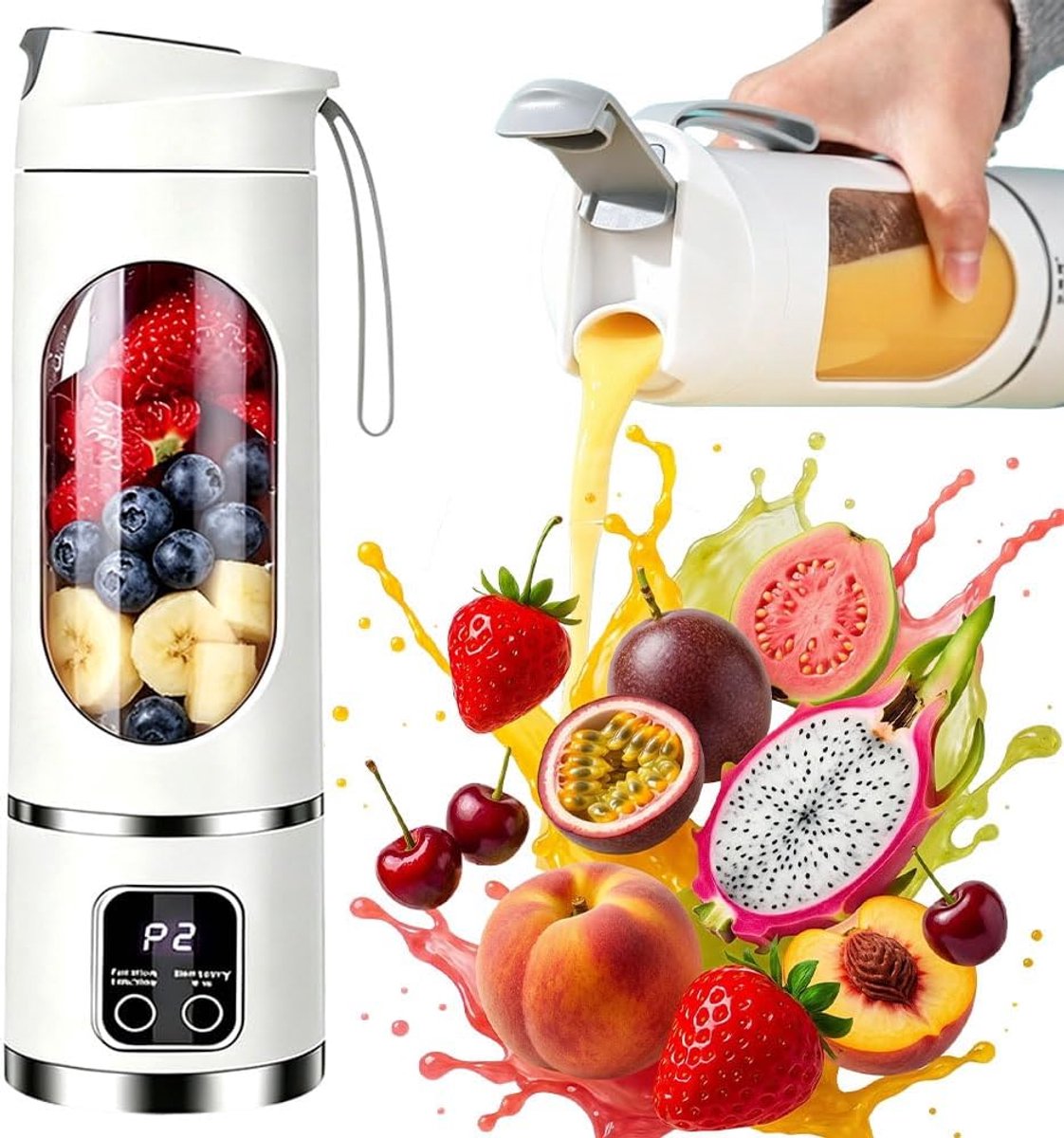 SnelShoppen - Draagbare Blender Smoothie Maker To Go 450 ml - Oplaadbare Mini-Standmixer met 12 Messen en LED-Display - Ideaal voor Shakes en Smoothie