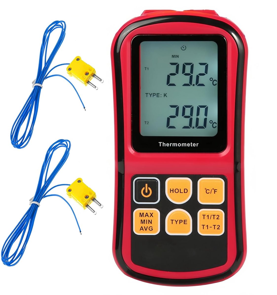 Digitale dubbele kanaal thermometer - met K-type thermokoppelprobes - brede temperatuur range - ShopVlot