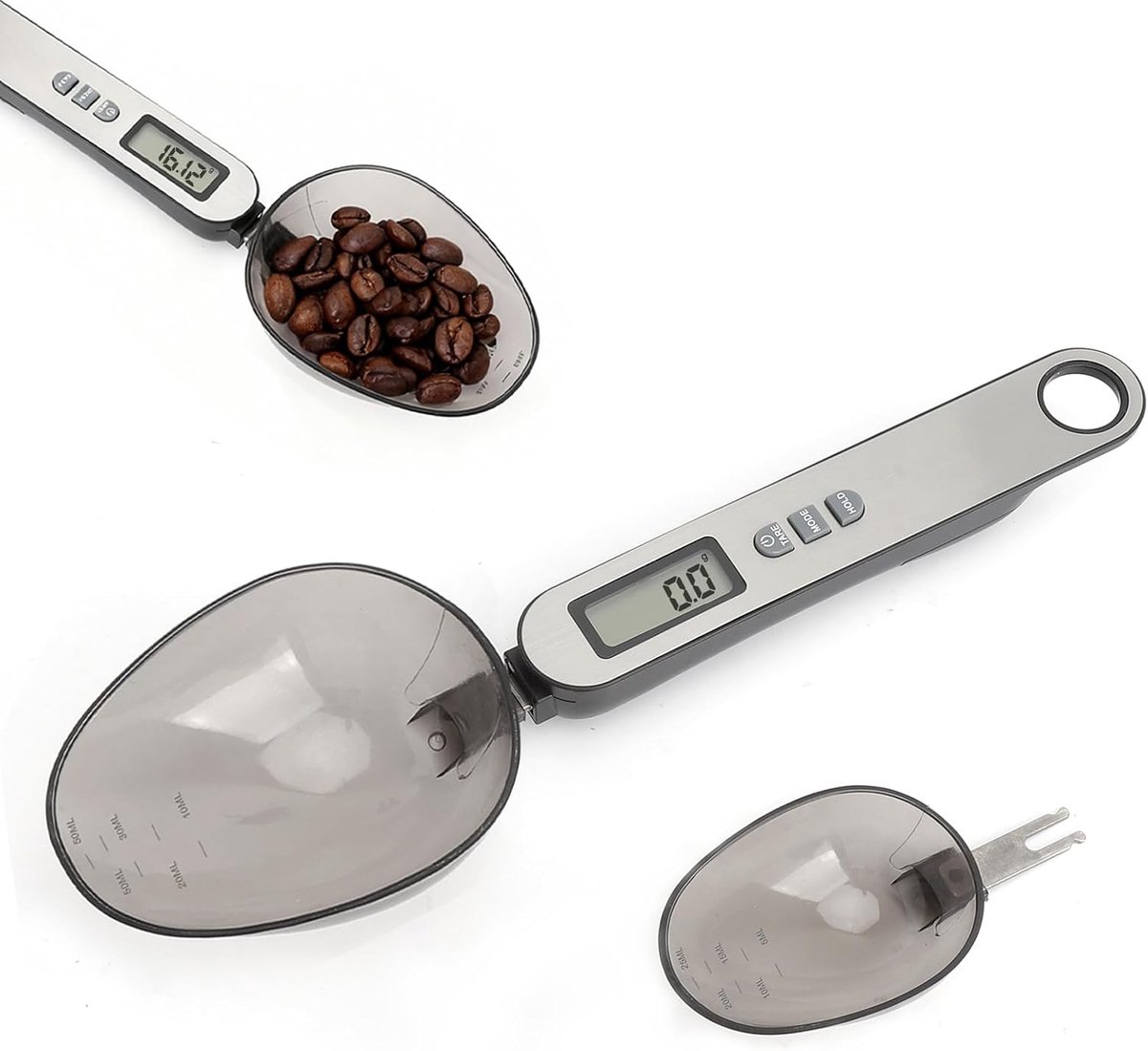 SnelShoppen - Digitale Lepelschaal 500g/0.1g - Multifunctionele Meetlepel met 2 Verwisselbare Lepelkoppen - Ideaal voor Keuken, Bakken en Koken - Zilv
