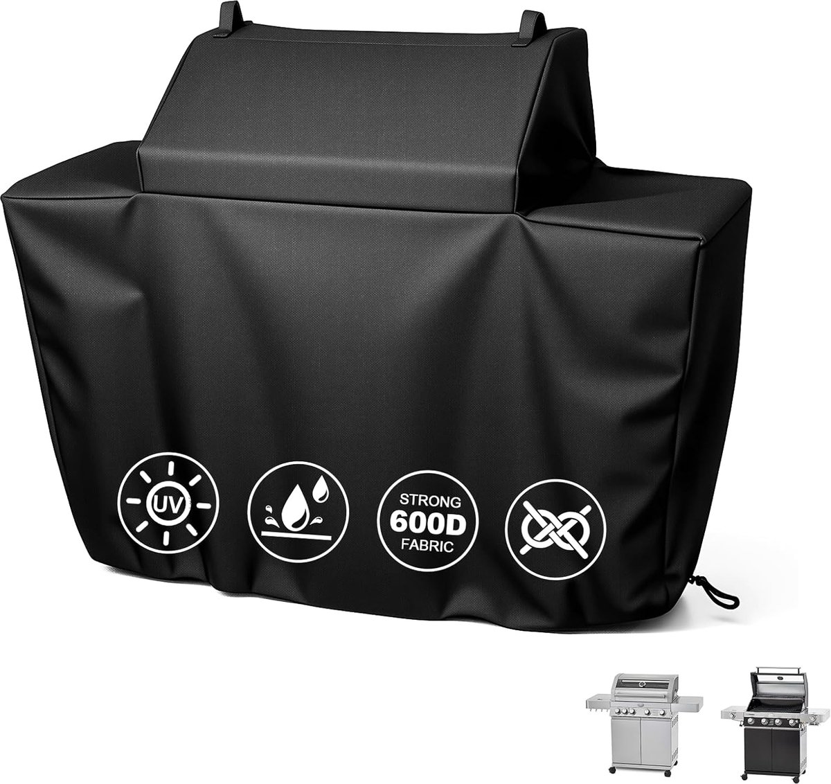 SnelShoppen - BBQ Bescherming Cover voor Grote Gasbarbecues 139x22x113 cm, Weerbestendig 600D Oxford Polyester, UV-bestendig, Zwart, Tuin, Buitengebru