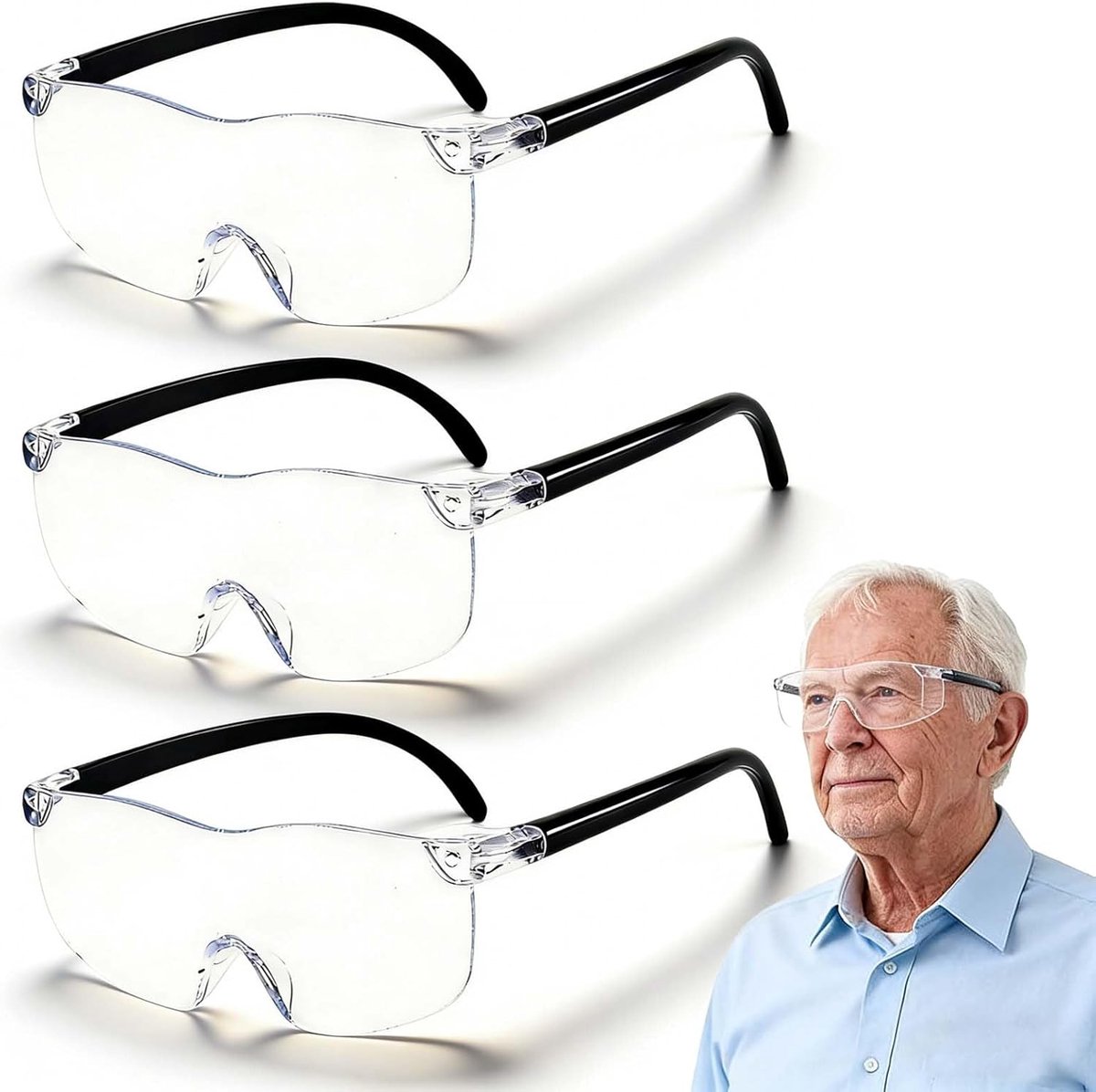 SnelShoppen - 3 stuks vergrotingsbril 500%, 1000%, 1600% - Professionele vergroting - Vergrootglas met anti-blauw licht voor lezen en fijnwerkzaamhede