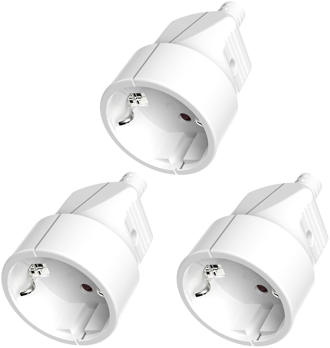 Schuko aansluiting set van 3 wit - Duitse stekker met aarding - ruimtebesparend ontwerp - ideaal voor achter meubels - ShopVlot