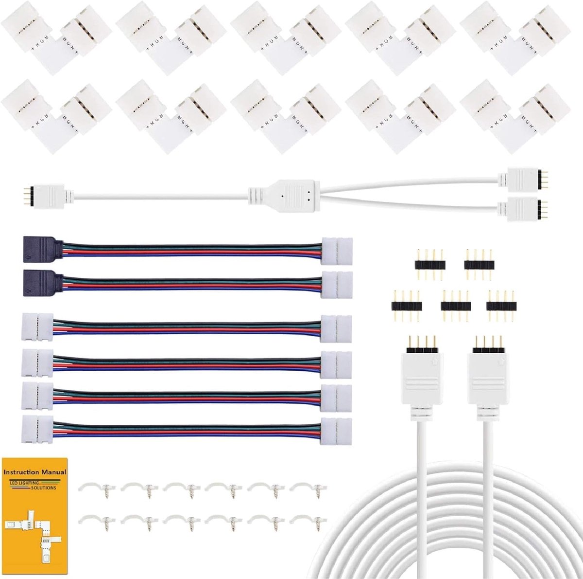SnelShoppen - LED-strip connector verlenging hoekverbinding bevestigingsclips 10 mm 4-polig RGB 5050 adapter 30 cm voor synchronisatie ledstrips