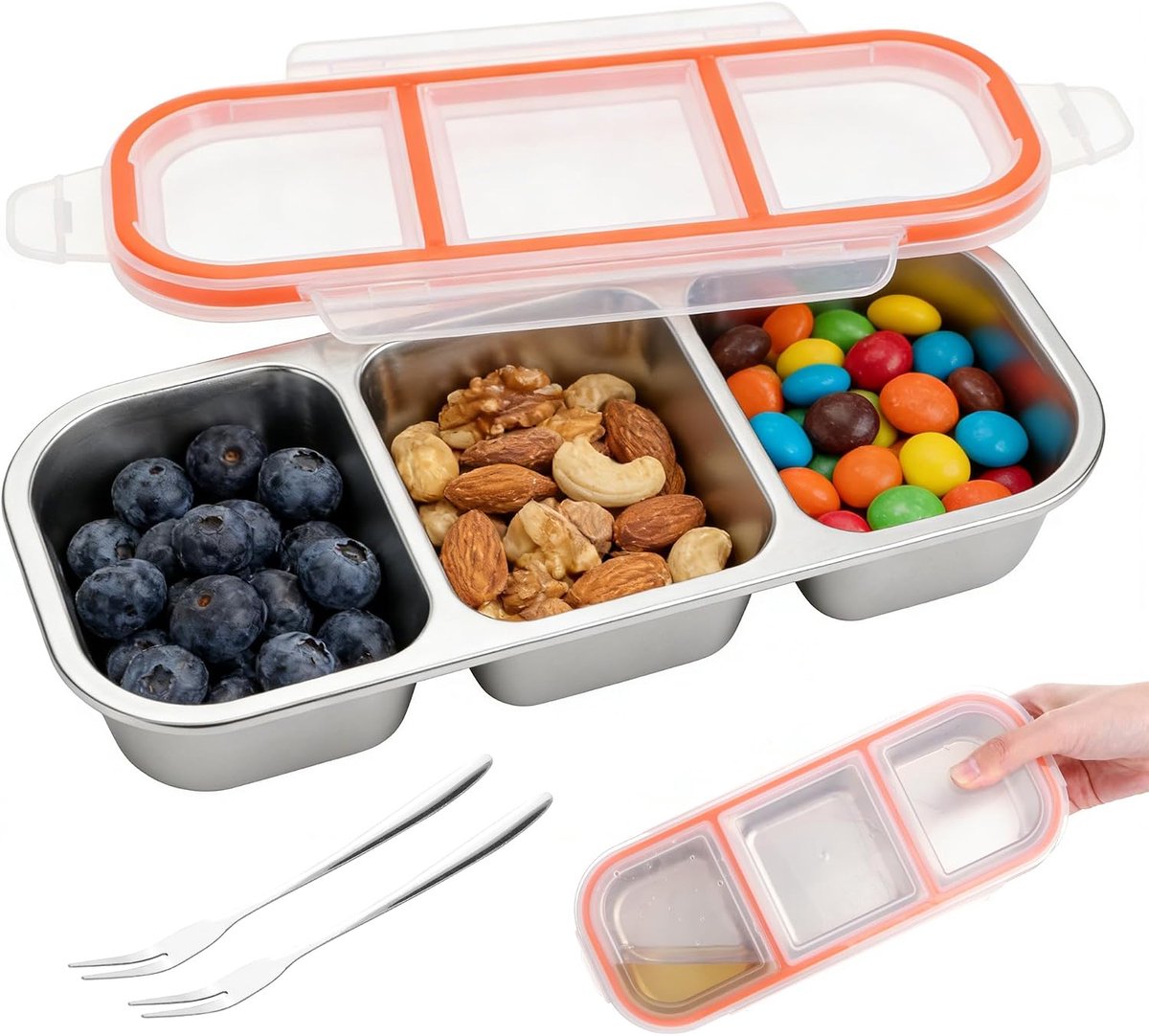 Snackbox met 3 vakken - kunststof - praktisch ontwerp - ideaal voor onderweg - ShopVlot