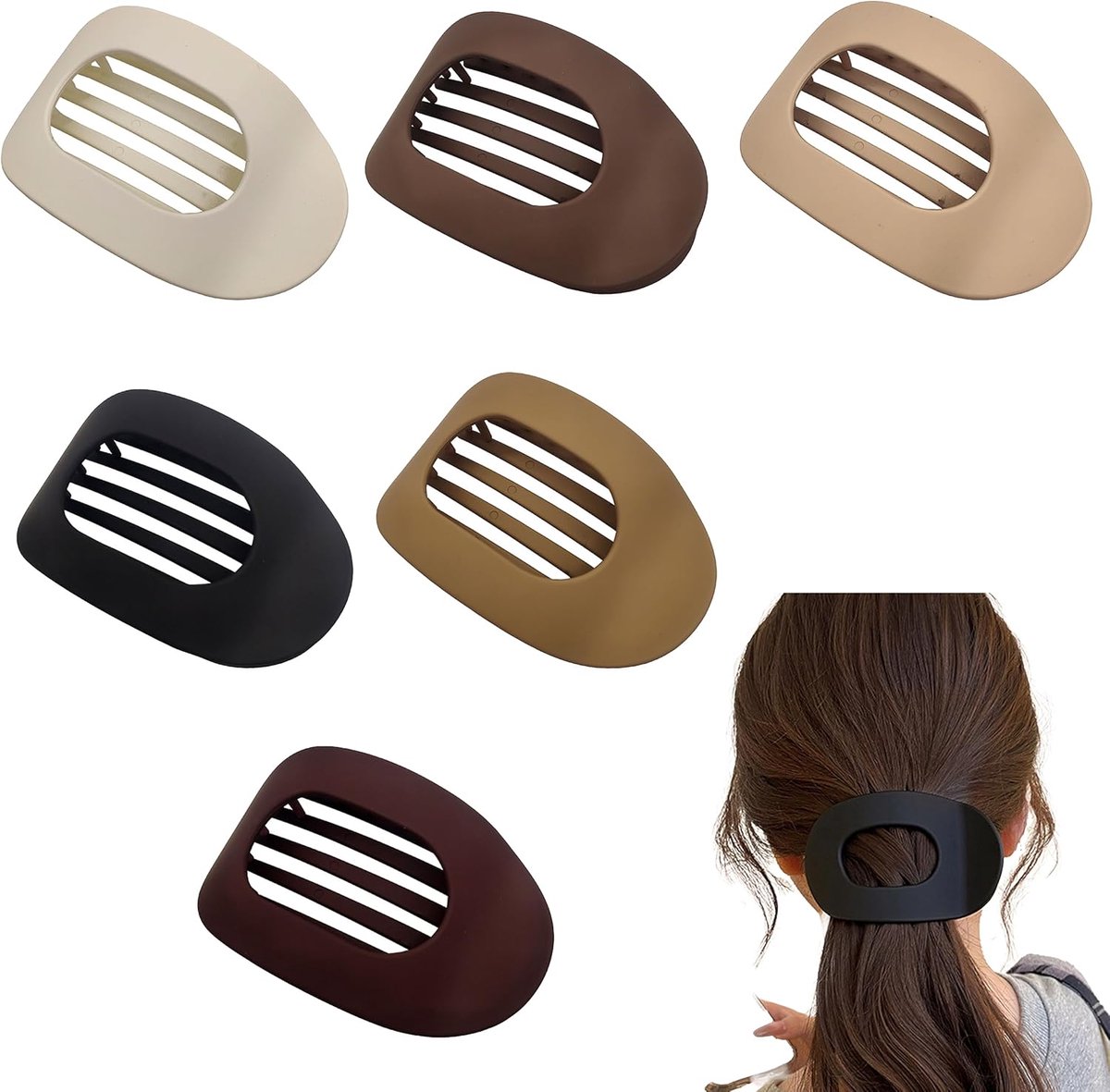 Dames set 6 stuks – matte haarclips plat model – antislip zijklem voor dik en dun haar – zwart beige neutrale kleuren – geschikt voor dagelijks gebruik, sporten, autorijden en on