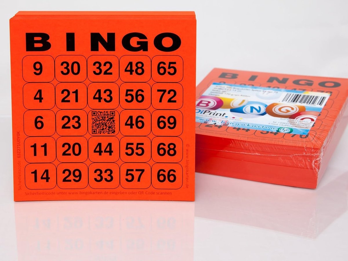 Grote Bingokaarten voor Senioren - Rood - 24 van 75 met Joker in het Midden - Ideaal voor Spelletjesavonden.