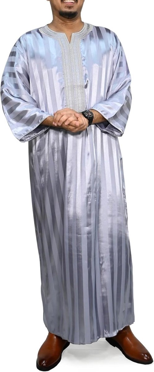 Heren Kaftan Van Glanzende Stof Met Traditionele Borduursels En Brede Mouwen