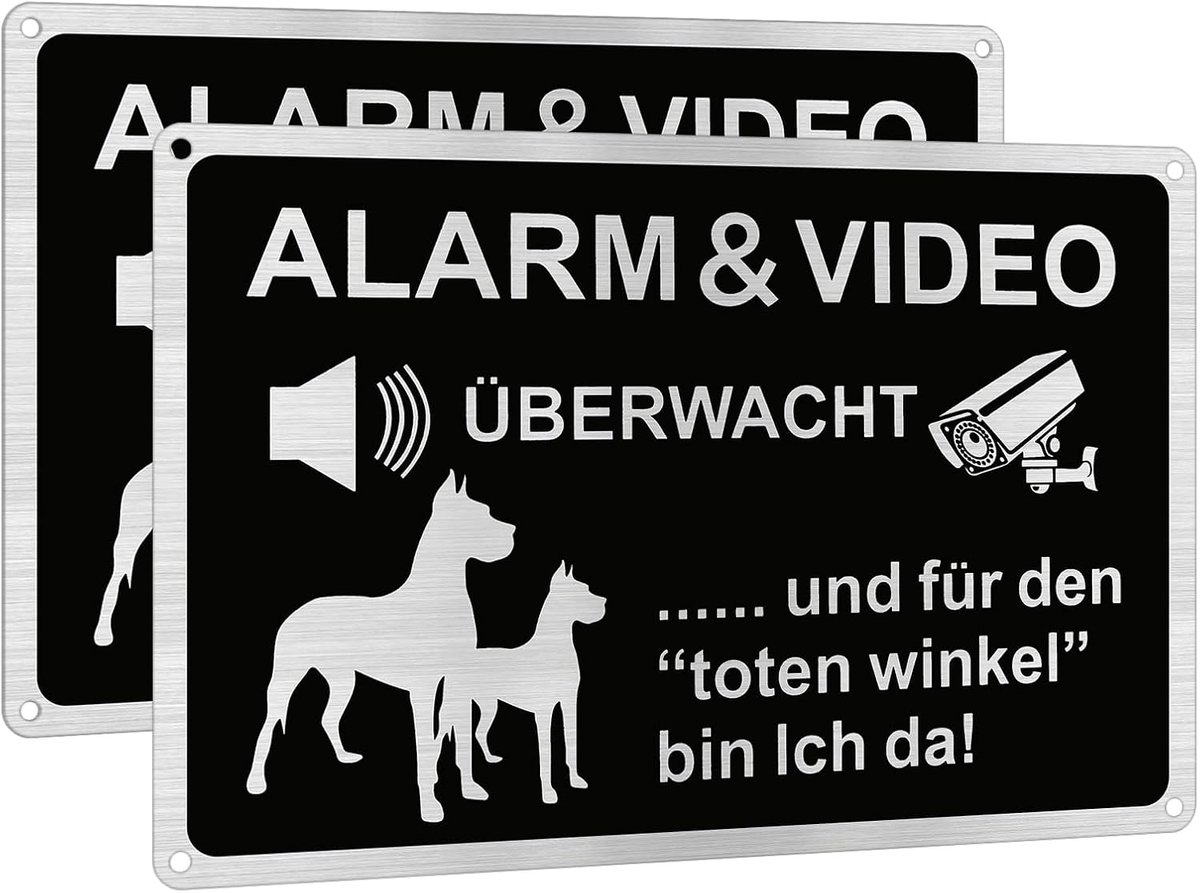 2 stuks videobewaking bordenset 20 x 30 cm aluminium privé-perceel videobewaking borden aandacht hond schild waarschuwing voor de hond borden voor thuis buiten