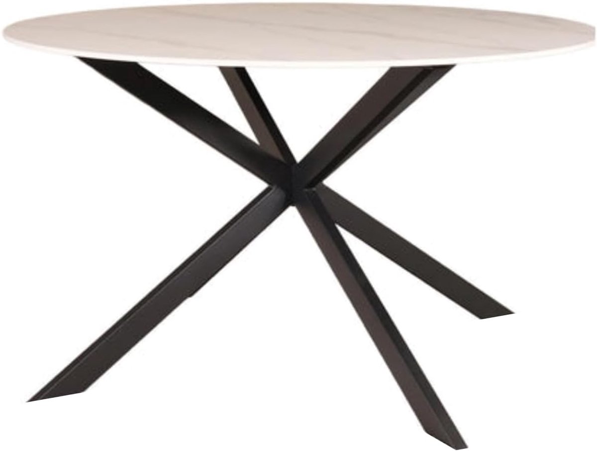 Eettafel rond 130cm Jenna marmerlook wit ronde tafel steen