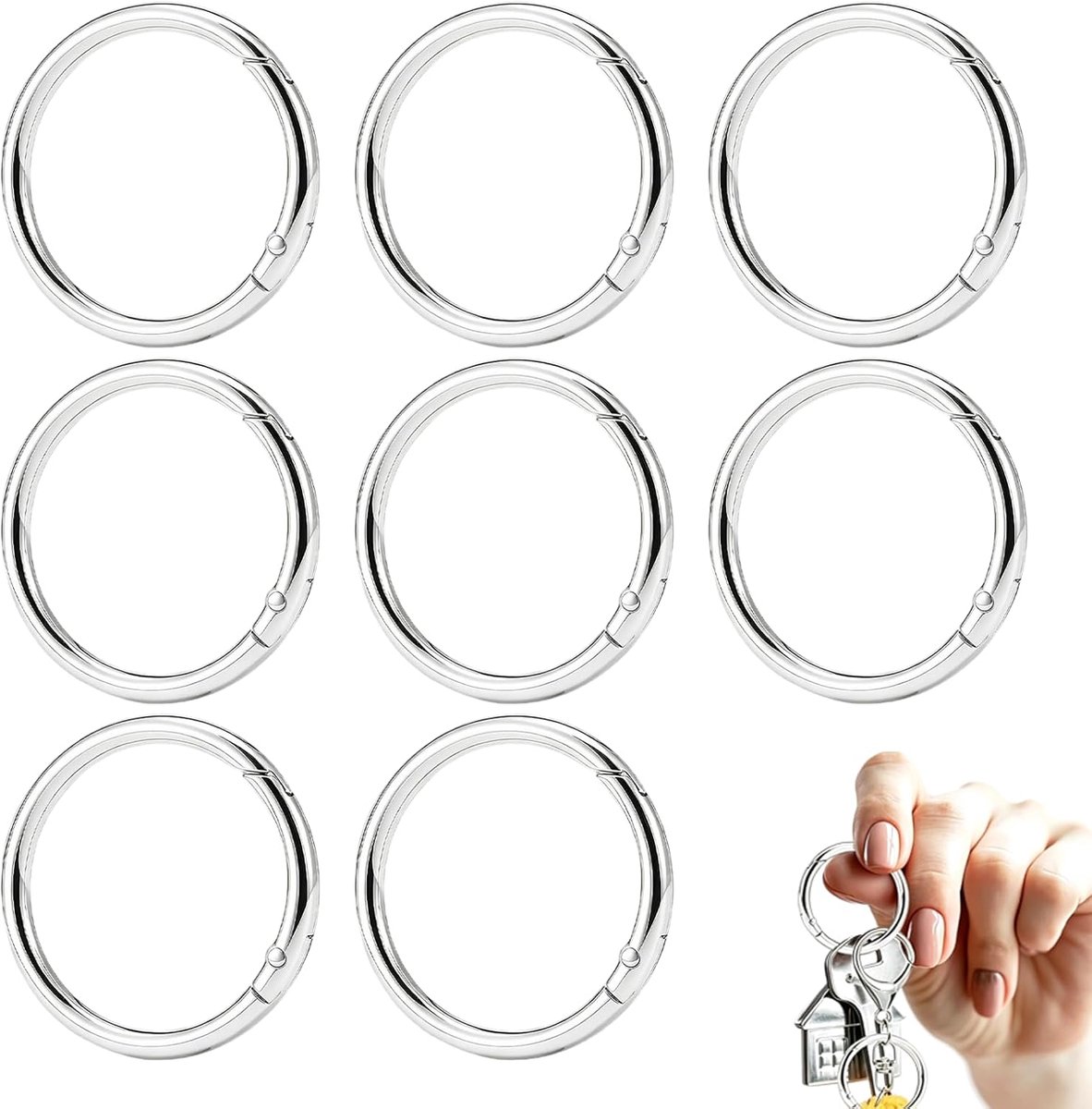 Karabijnhaken Set van 8, 60 mm Zinklegering Veersluitingen met Binnenmaat 50 mm, Ringclips voor Sleutelhangers, Rugzakken, Handtassen, DIY Knutselen en Accessoires