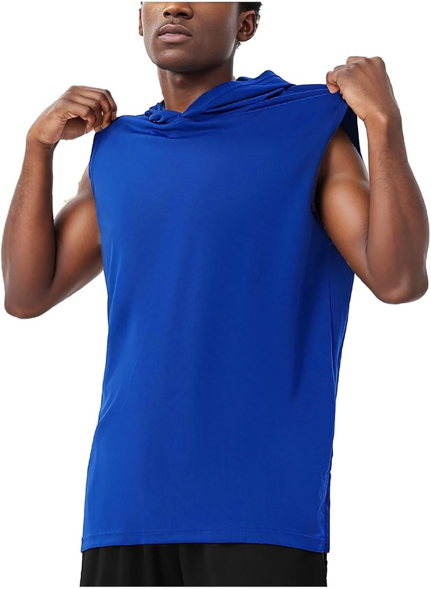 Zomertanktop voor heren, ronde hals, I-vorm, met capuchon, mouwloos, blouse