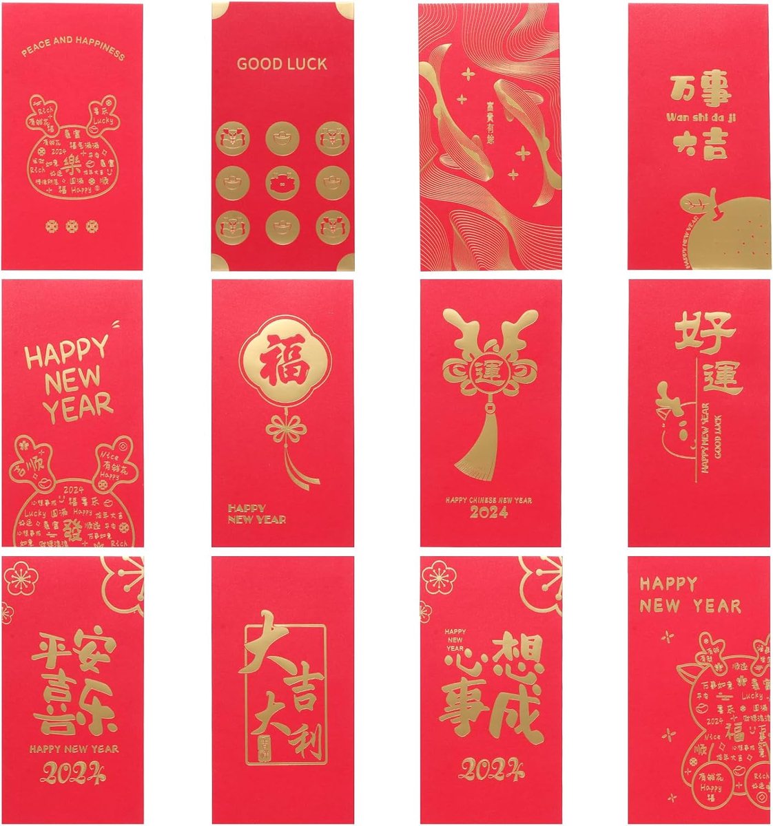 12Pcs Chinese Rode Enveloppen Chinese Nieuwjaar Lucky Geld Zakken Hong Bao voor Lente Festivel Bruiloft Pocket Geld
