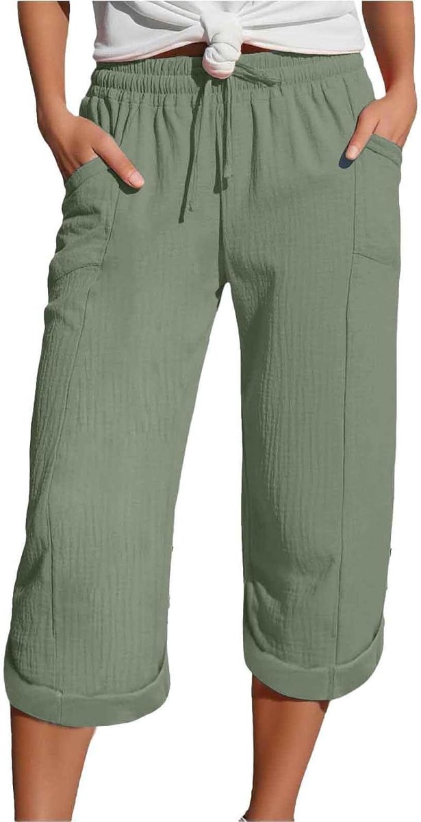 Linnen damesbroek, comfortabel, hoge taille, breed, casual, licht, vloeiend, ademend, zakken, chic, modieus, zomer, los, vintage, bohemian, A8