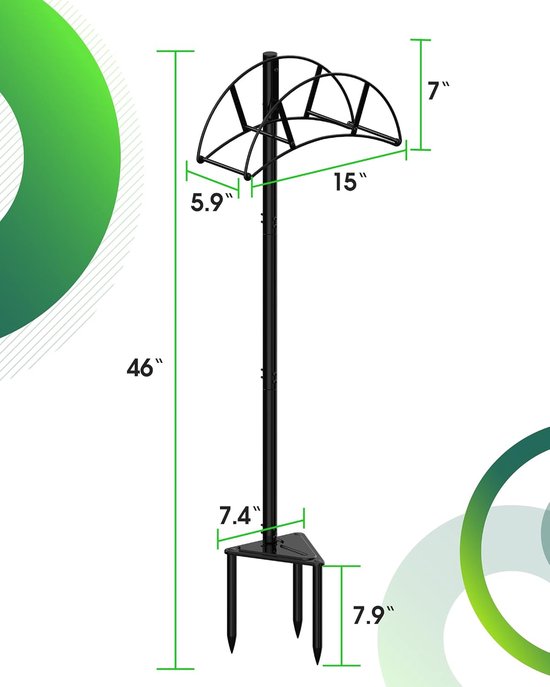 Tuinslangstandaard, slanghanger vrijstaand, waterslanghouderstaak, in de grond Heavy Duty slangorganisator buiten, slangenrek voor buitentuin, stevig om 45 m slang vast te houden (metaal, — afbeelding 2