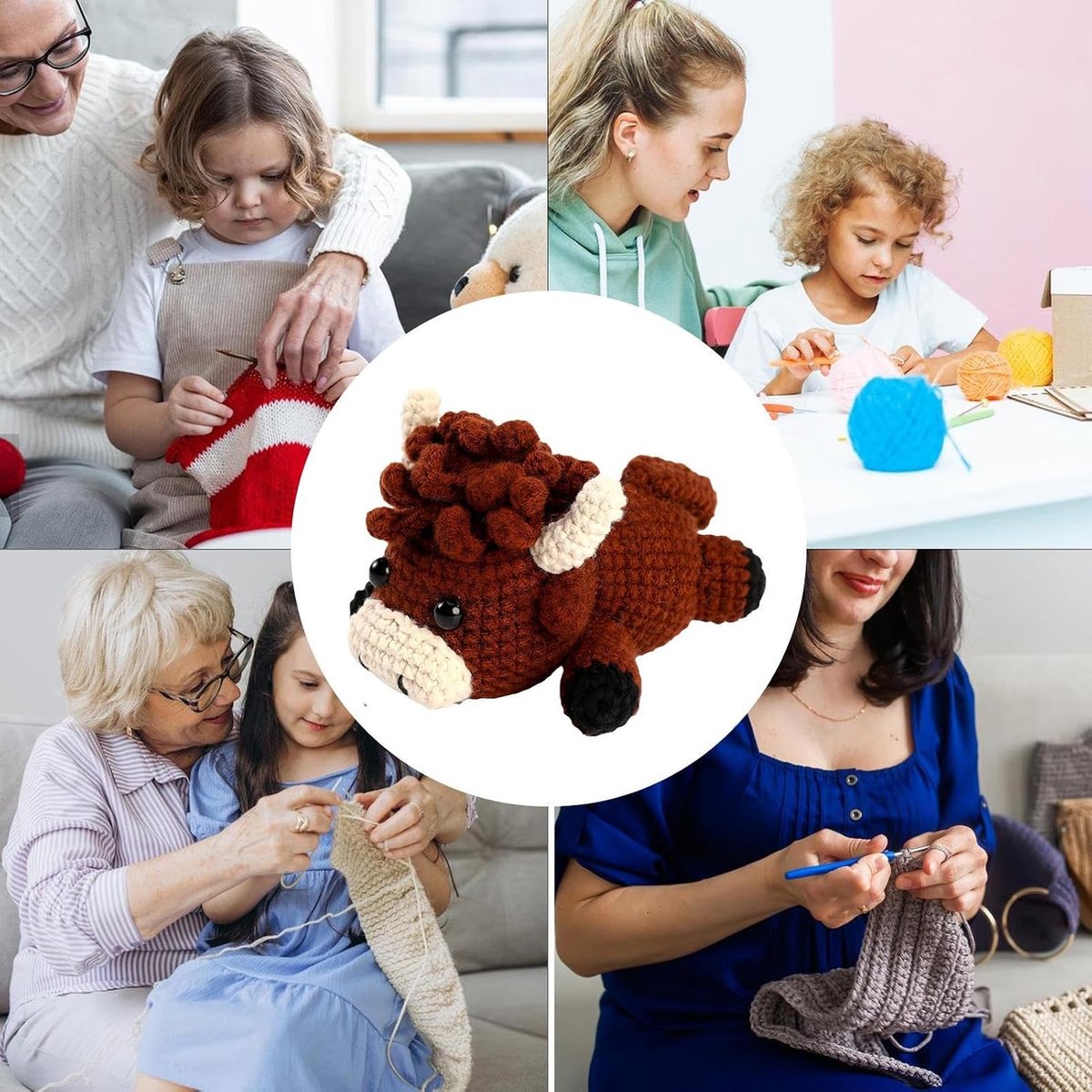 Haakdierenset voor beginners: materiaalset voor het breien van koeien, video-instructies, zacht handwerkproject, creatief handgemaakt | Manualid Set