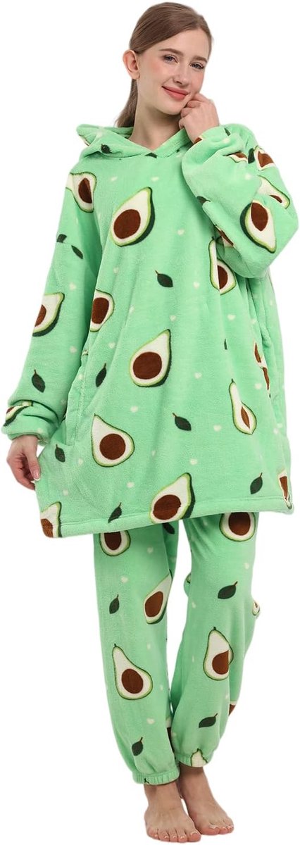 Fleece pyjama voor dames, met capuchon, knusse losse loungewear