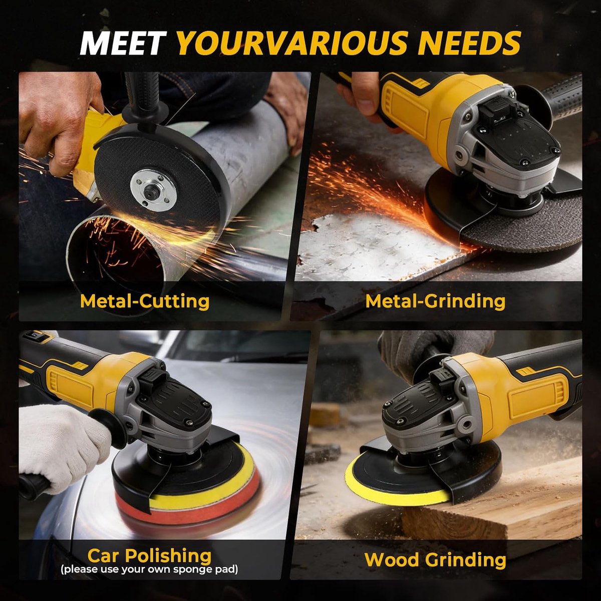 Haakse slijper voor Dewalt 18V/20V accu, 8000RPM borstelloze slijpmachine met 125mm slijpschijven voor snijden, slijpen, polijsten (geen accu) thumbnail 5