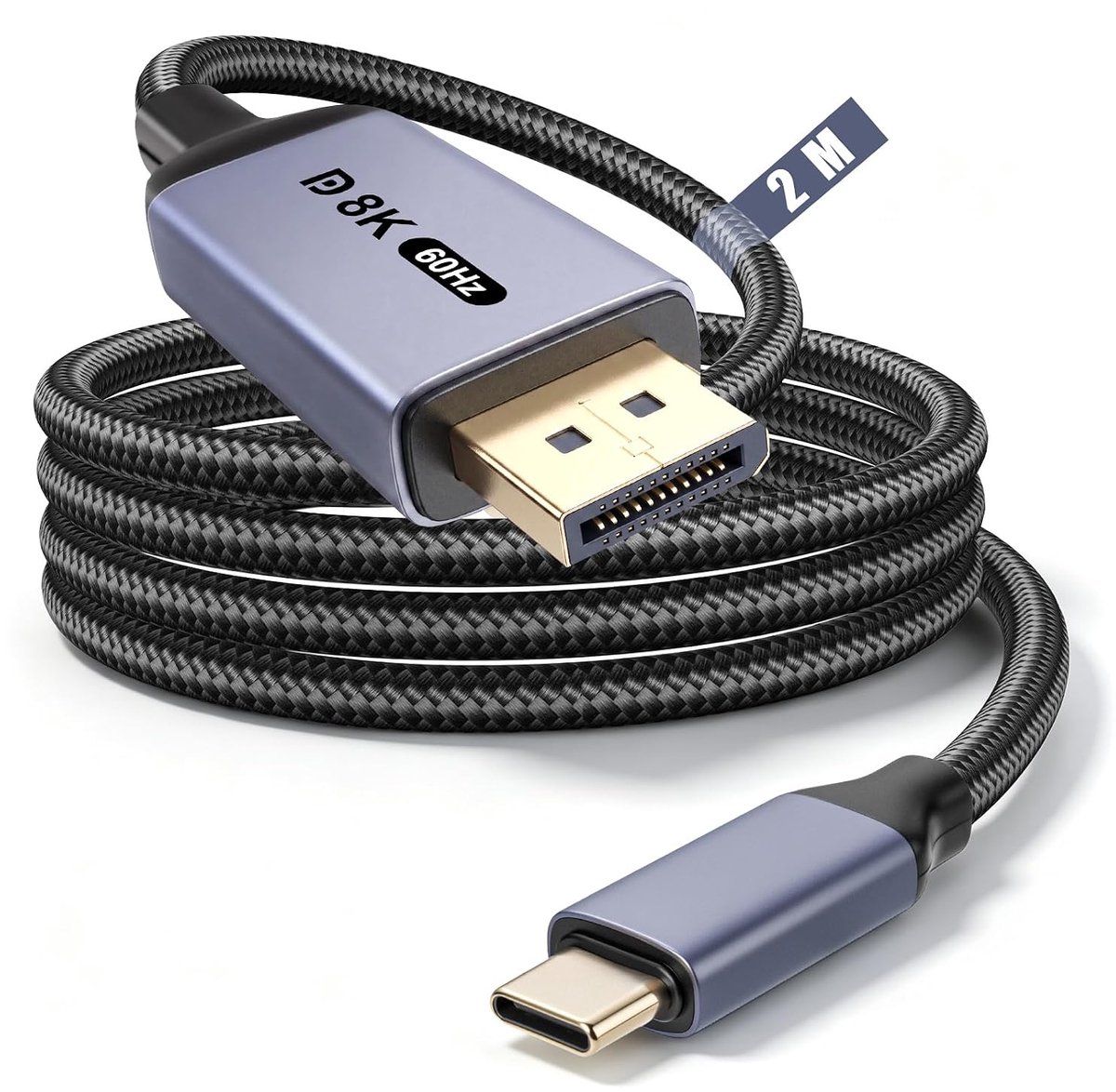 C naar DisplayPort 1.4 kabel 8K 60Hz, 4K 240Hz HDR - USB-C DisplayPort kabel (USB C naar DisplayPort) compatibel met MacBook, iPad, iPhone 15/15Plus/15Pro/15Pro Max, Thunderbolt 3/4, 2 m