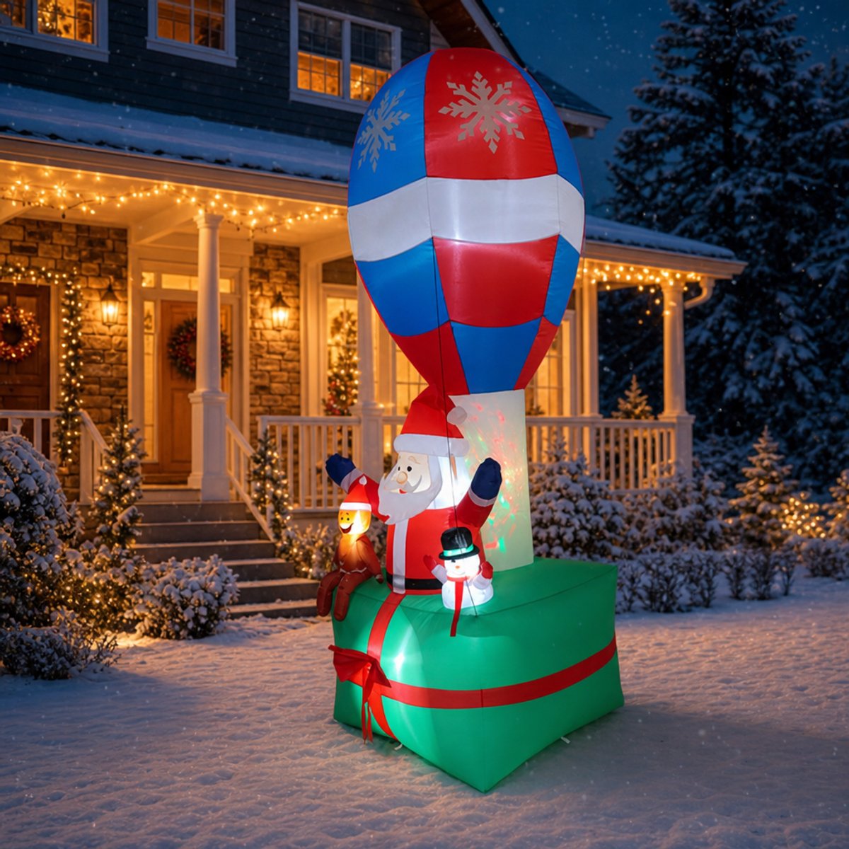 Opblaasbare kerstman in luchtballon met sneeuwpop - 280 cm hoog - met witte LED-verlichting - kerstdecoratie voor tuin & buiten - incl. grondpennen
