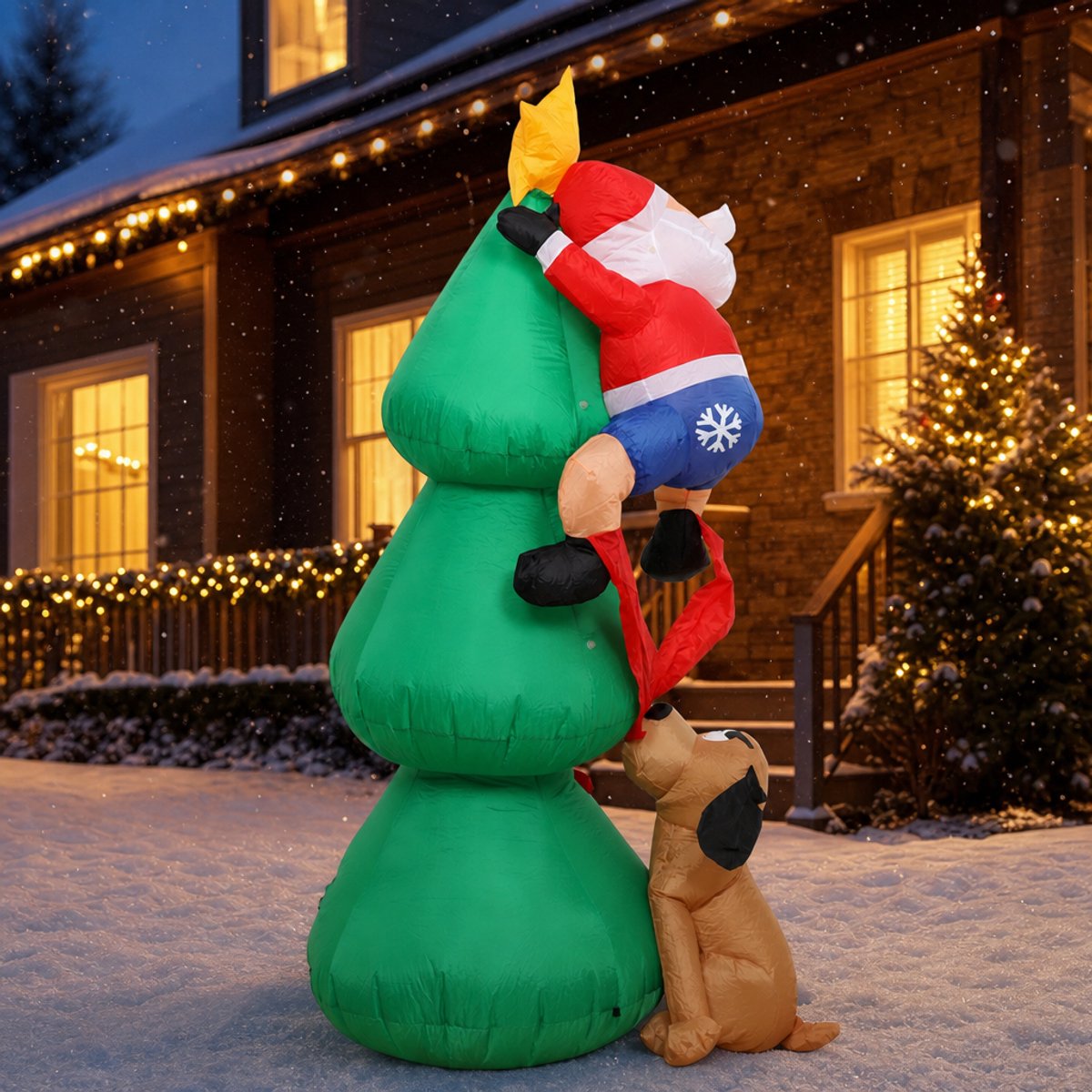 Opblaasbare kerstboom met rendier - 182 cm hoog - met witte LED-verlichting - kerstdecoratie voor tuin & buiten - incl. grondpennen