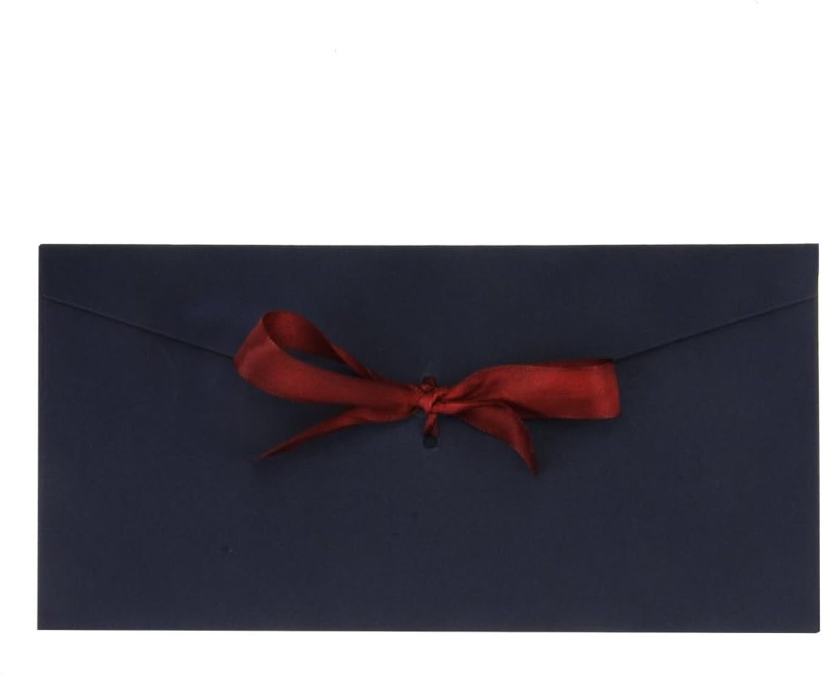 10 stuks blanco enveloppen met strik, enveloppen (22 x 11 cm) in lang formaat voor bruiloft, uitnodigingskaarten, berichtkaart, feest, verjaardag, Kerstmis, cadeau, kaarten