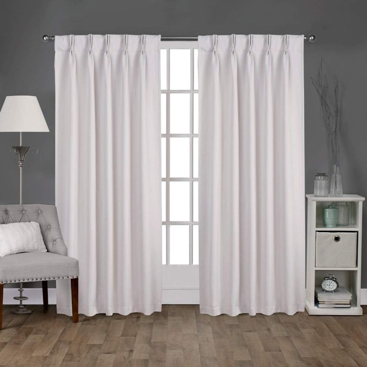 Home Satijnen twill-gordijn, verduisterend, met knijpplooien, verborgen lussen, 244 cm lang, vanille
