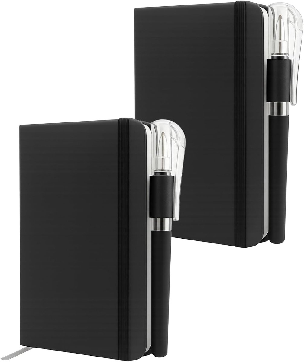 Set van 2 kleine notitieboekjes, A7, zwart, hardcover, mini-notitieboek, gelinieerde pagina's, notitieblok met 100 g/m² premium formaat, kleine vakken, dagboek met pennen voor kantoor, werk, school