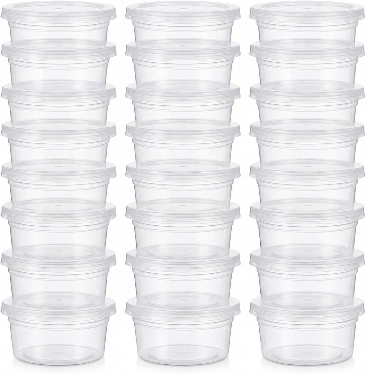 24 stuks, lekvrije transparante plastic container met deksel, opslagpotten voor slijm en schuimballen (40 g)