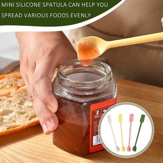 Spatels van siliconen, kleine mini-spatels van siliconen, kleine multifunctionele schraper, dubbelzijdig, herbruikbaar, voor keuken, cosmetica en glazen, deegschraper voor jam. — afbeelding 3