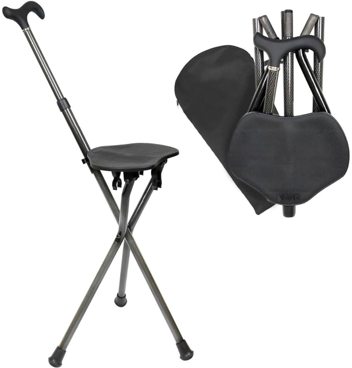 Zolvano® Wandelstok met Zitje - Opvouwbaar – Wandel Zitstok Tot 120 kg - Zwart
