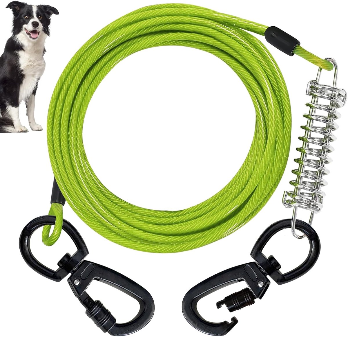 6 m hondenlijn voor grote honden, 4 mm 360° draaibare scharnierclips, draaibare vergrendelbare haak en veer, roestvrije huisdierlijn voor middelgrote tot grote honden, schokabsorberende veer, voor
