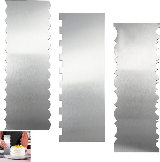 3-delige roestvrijstalen taartschraperset, professionele taartdecoratiegereedschap, 22 cm botercrème gladder en chocoladeschraper voor beginners en bakkers — afbeelding 5