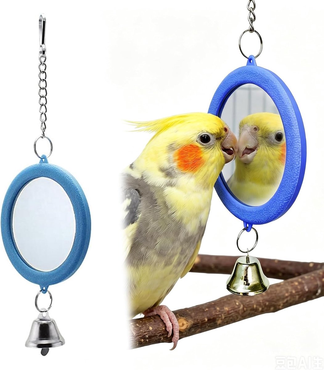 1 stuks vogelspiegel met bel, hangende schommel speelgoed voor parkieten en kooi, accessoire voor parkieten, valkparkieten en kanaries (blauw)
