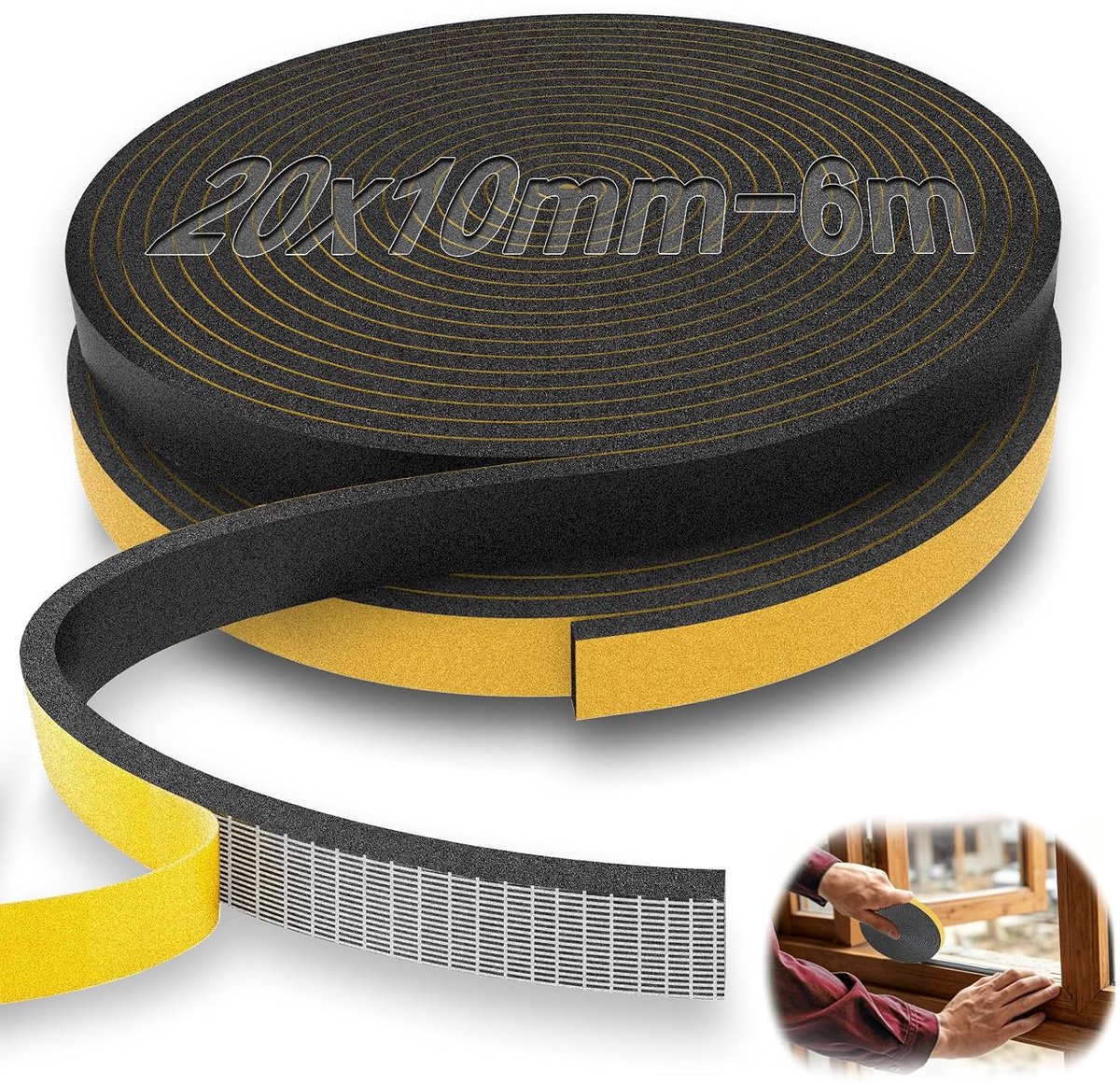 Afdichtingstape 6 m zelfklevend - 20 x 10 mm - schuimrubber - koudebescherming - ShopVlot