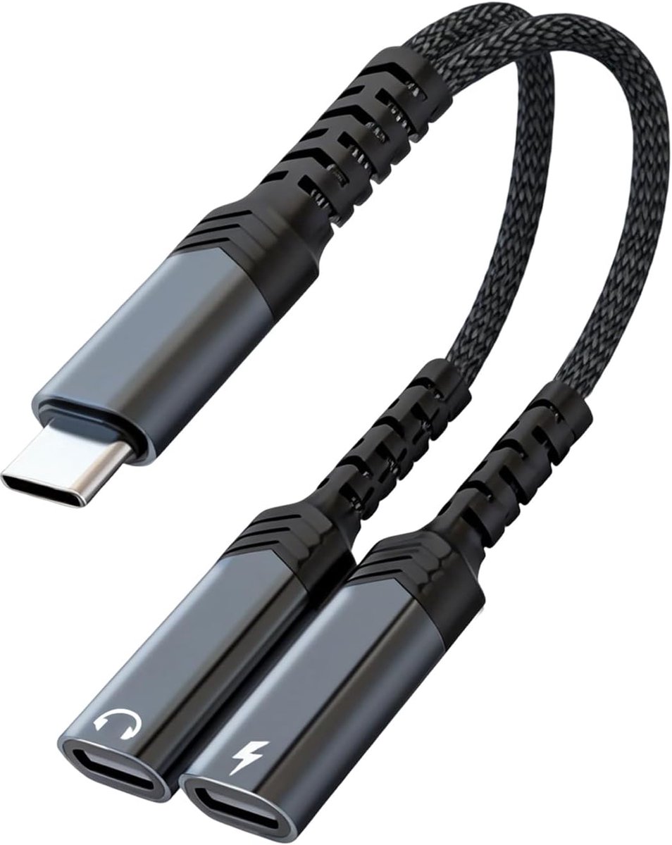 USB C Y splitter 15 cm - USB C S splitter - Gelijktijdig opladen en dataoverdracht - Voor smartphone, tablet en laptop - ShopVlot